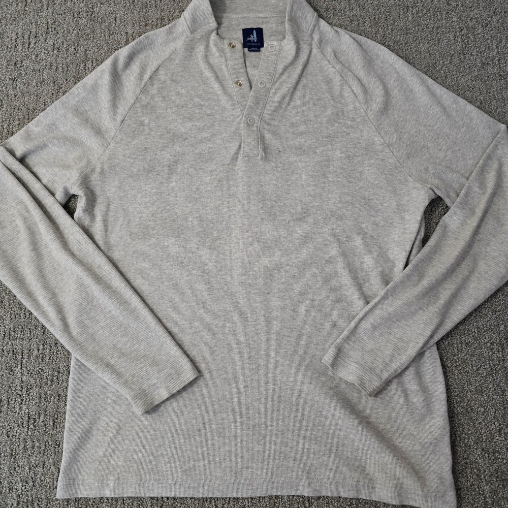 Johnnie-O Gray Mock Neck Henley Pullover Long Sleeve Stretch Knit L
